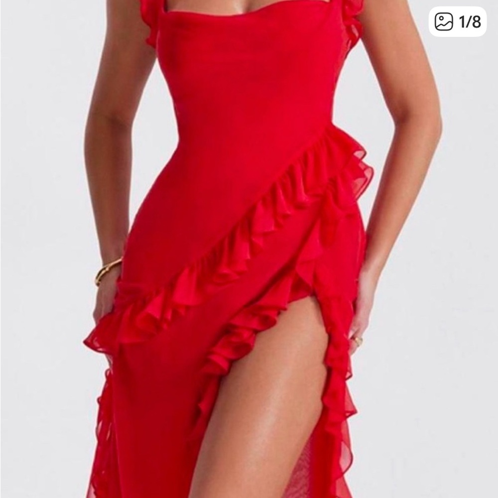 House of CB Red Asymmetrical Ruffled DRESS